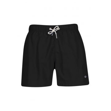 Pantaloni scurti de baie cu buzunare si snur - Negru