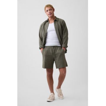 Pantaloni scurti din in si bumbac - Verde stins