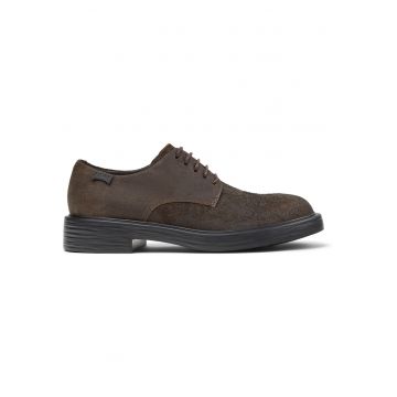 Pantofi derby de piele nabuc Dean - Maro inchis