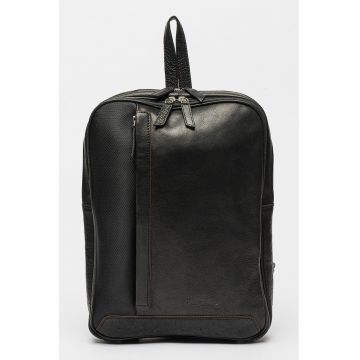 Rucsac de piele cu detalii de panza - Negru/Maro