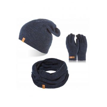 Set caciula cu manusi si fular Brodrene - Acril - Universal - Bleumarin