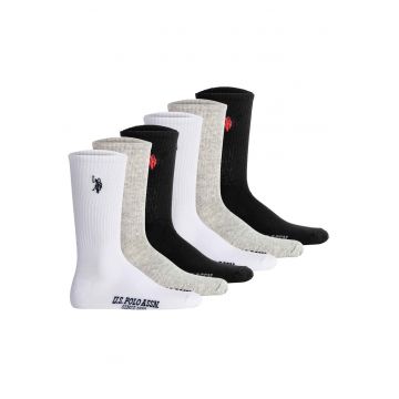 Set de sosete lungi cu imprimeu logo - 6 perechi - Alb/Negru/Gri