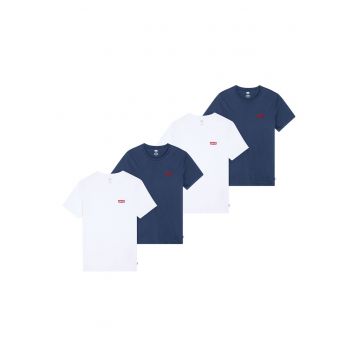 Set de tricouri din bumbac cu decolteu la baza gatului - 4 piese - Alb/Albastru