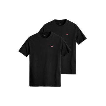 Set de tricouri din bumbac cu logo brodat discret - 2 piese - Negru