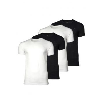 Set de tricouri uni cu decolteu la baza gatului - 4 perechi - Alb/Negru