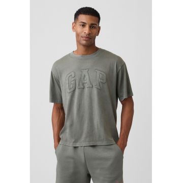 Tricou cu decolteu la baza gatului si logo brodat - Gri carbune