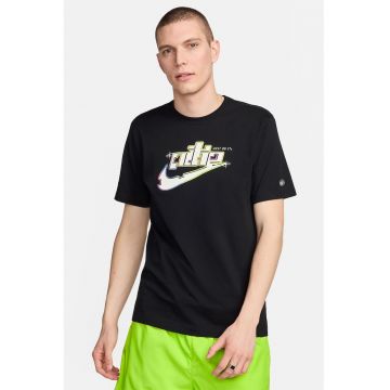 Tricou cu decolteu la baza gatului si logo - Negru/Alb murdar