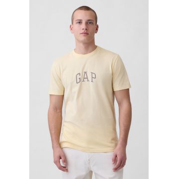 Tricou de bumbac cu aplicatie logo - Galben pal