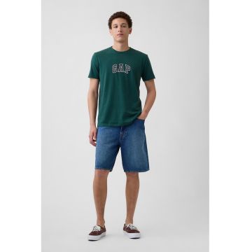 Tricou de bumbac cu aplicatie logo - Verde padure