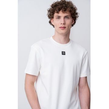 Tricou de bumbac cu decolteu la baza gatului Dalile - Alb