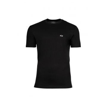 Tricou de bumbac cu decolteu la baza gatului - Negru