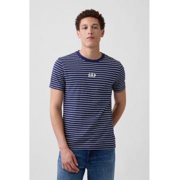 Tricou din bumbac cu decolteu la baza gatului - Alb/Bleumarin