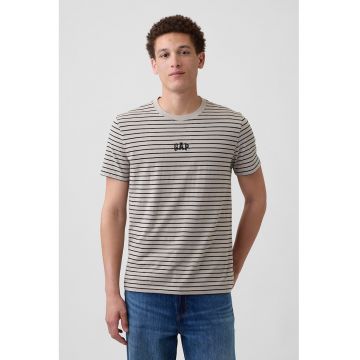 Tricou din bumbac cu decolteu la baza gatului - Bej inchis