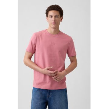 Tricou din bumbac cu decolteu la baza gatului - Roz prafuit