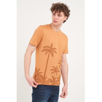 Tricou din bumbac cu imprimeu palmieri - Portocaliu