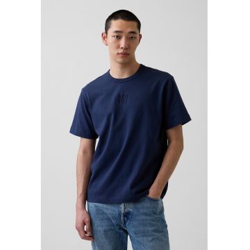 Tricou lejer din bumbac cu logo - Bleumarin