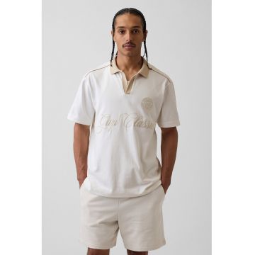 Tricou polo cu logo brodat - Alb murdar