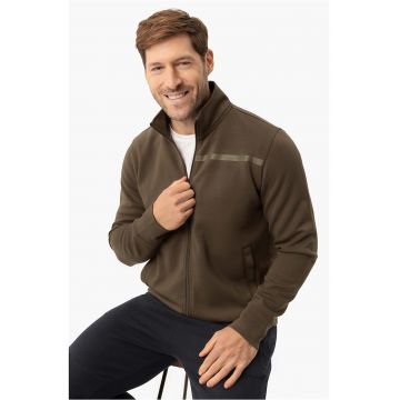 Bluza de trening cu fermoar - cu guler inalt - buzunare - mansete - regular fit -  B-Lunos - maro - Maro