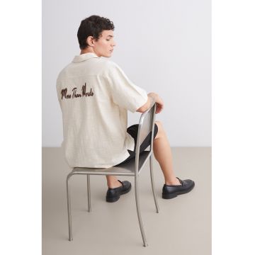 Camasa regular-fit cu text brodat - Bej deschis