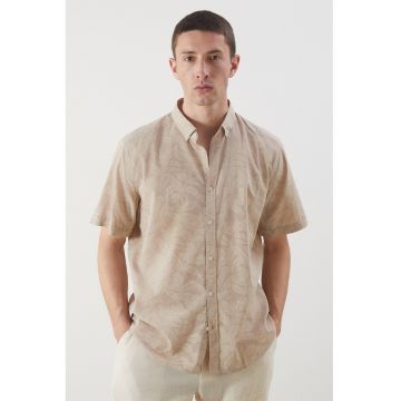 Camasa slim-fit din bumbac cu model frunze - Bej