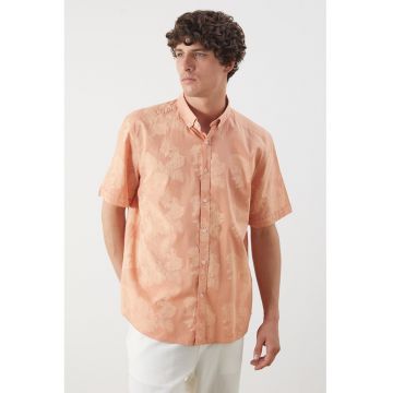 Camasa slim-fit din bumbac cu model frunze - Portocaliu