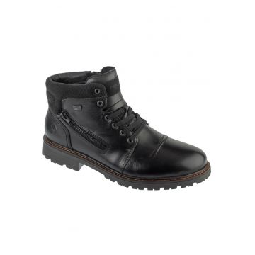 Pantofi Barbati -  Piele Naturala - Pentru Iarna - Tip Trzewik - Cu Siret - Captusiti - Negri - Negru