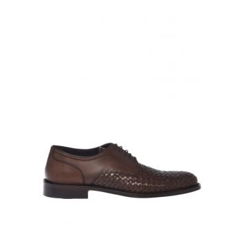 Pantofi de piele cu garnituri impletite - Maro