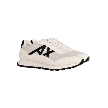 Pantofi sport din material sintetic cu garnituri de plasa si logo - Alb fildes/Negru