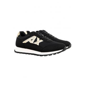 Pantofi sport din material sintetic cu garnituri de plasa si logo - Auriu/Negru