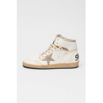 Pantofi sport Sky Star mid-cut din piele cu garnituri din piele intoarsa - Alb/Maro taupe deschis