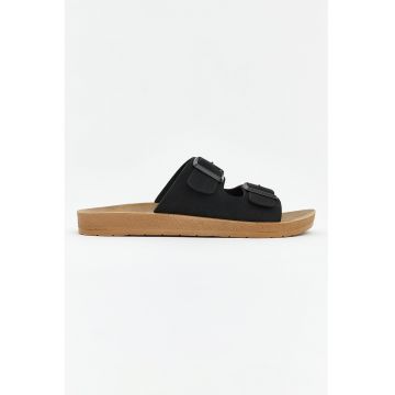 Papuci cu catarame decorative - Negru stins