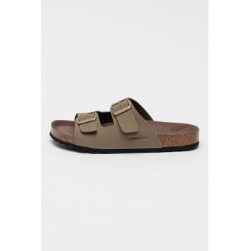 Papuci din piele ecologica cu detaliu logo Flint - Maro taupe deschis