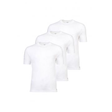 Set de tricouri din amestec de bumbac cu decolteu la baza gatului - 3 piese - Alb