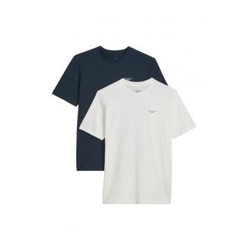 Set de tricouri regular fit cu model uni - 2 piese - Alb/Albastru inchis