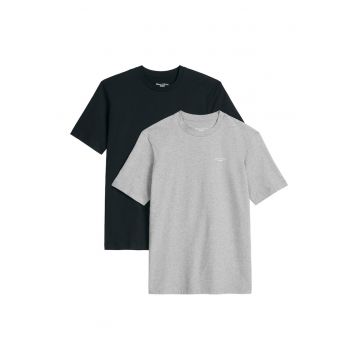 Set de tricouri regular fit cu model uni - 2 piese - Negru/Gri