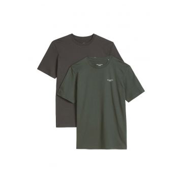 Set de tricouri regular fit cu model uni - 2 piese - Verde/Gri inchis