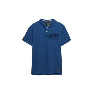 SUPERDRY - Tricou polo cu imprimeu pe piept - Albastru