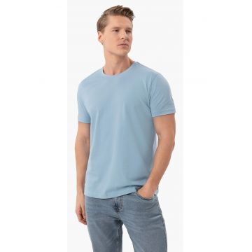 Tricou barbati din bumbac - decolteu la baza gatului - uni - Regular Fit -  T-Basic - albstru deschis - Albastru deschis