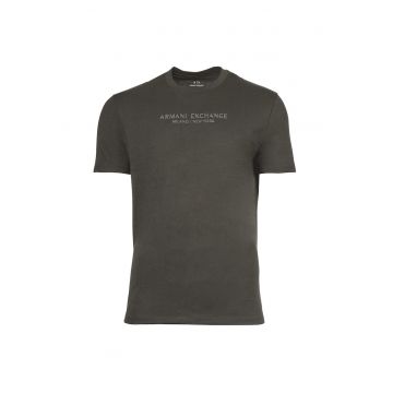 Tricou cu decolteu la baza gatului si logo - Gri antracit