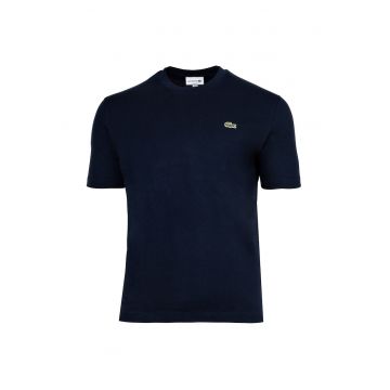 Tricou cu decolteu la baza gatului si model monograna discret - Albastru