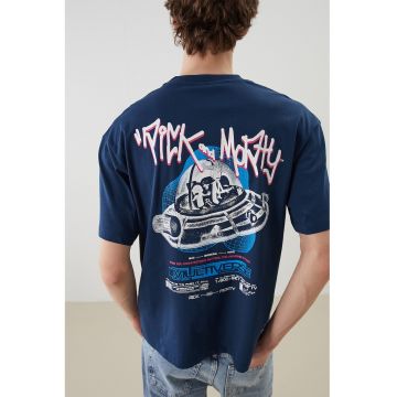 Tricou cu imprimeu pe partea din spate - Albastru inchis