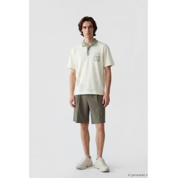 Tricou cu imprimeu pe spate - Alb fildes/Verde fistic