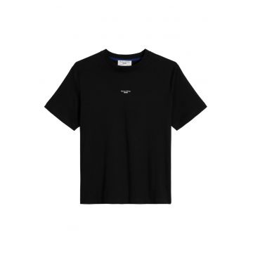 Tricou lejer cu decolteu la baza gatului - Negru