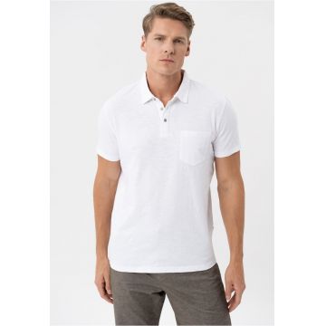 Tricou polo barbati din bumbac - cu buzunar pe piept - uni - Regular Fit -  o-Chili - alb - Alb