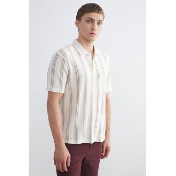 Tricou polo cu dungi - Bej deschis