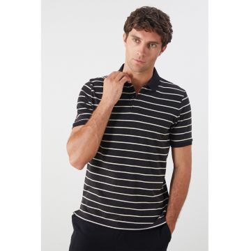Tricou polo cu dungi - Negru