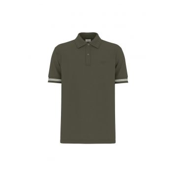 Tricou polo cu model texturat - Verde inchis