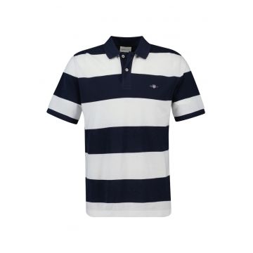 Tricou polo din bumbac cu model in dungi - Alb/Bleumarin