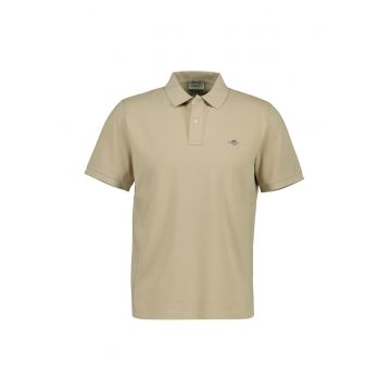 Tricou polo din bumbac pique Shield - Maro nisip