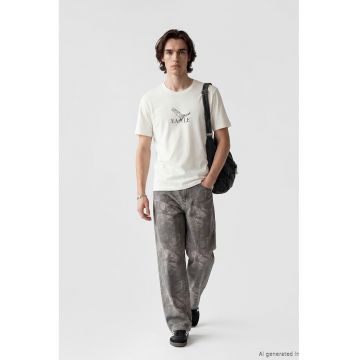 Tricou regular fit cu imprimeu - Alb/Negru stins